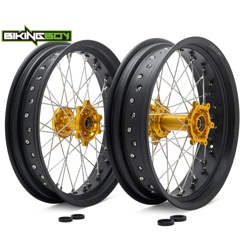 BIKINGBOY Supermoto Front 17" 3.5" Rear 17" 4.25" Wheel Rim Hub For Surron Ultra Bee Sur-ron UB Electric Dirt Spoke Complete Set